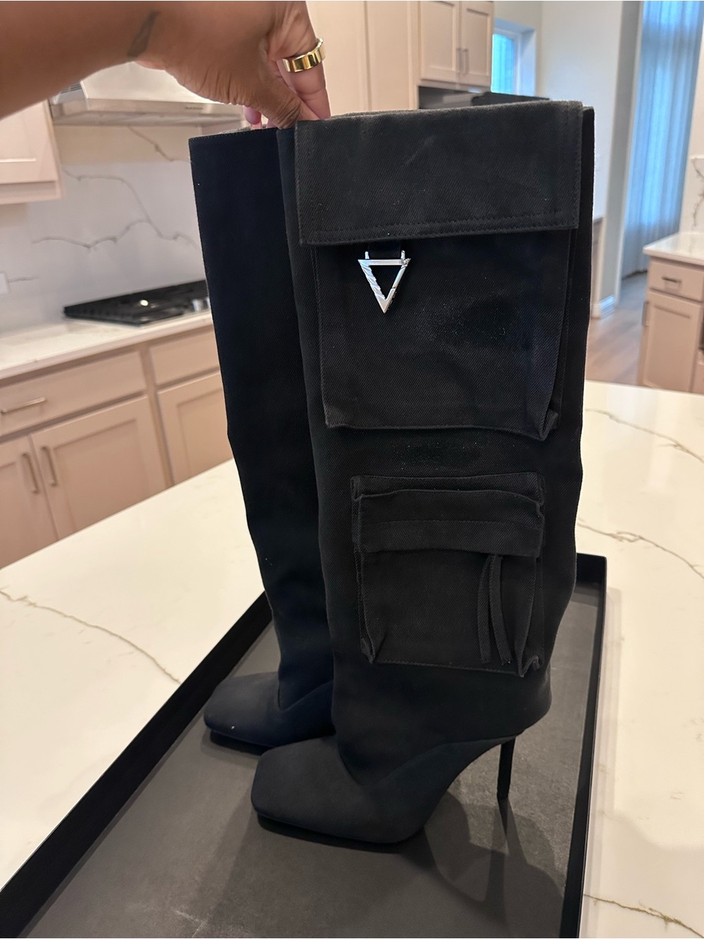 The Attico Sienna denim cargo boot - Size 40